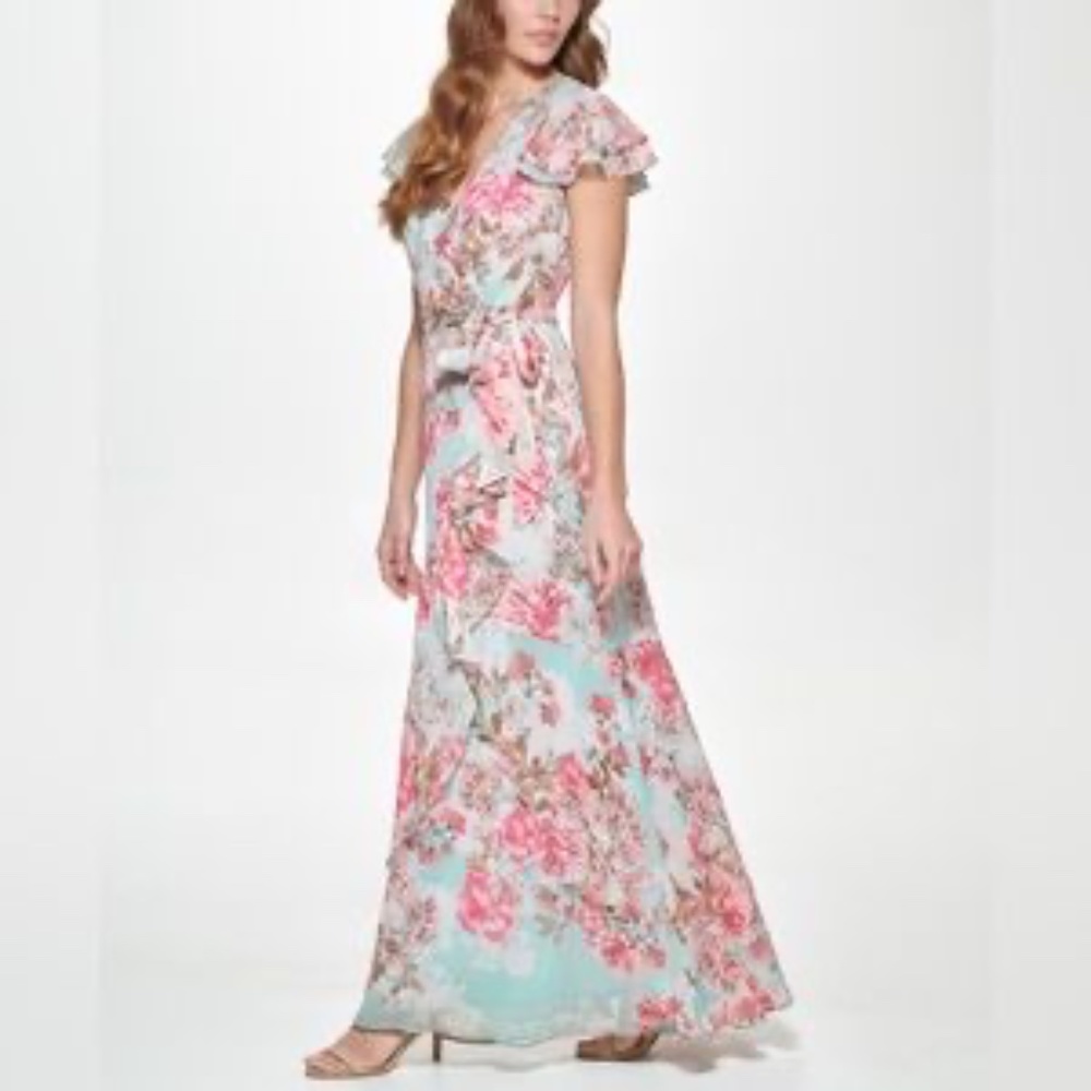 ELIZA J Floral Flutter Sleeve Dress